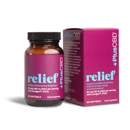 CBD Relief Softgels, 60ct, 15mg Bottle and box