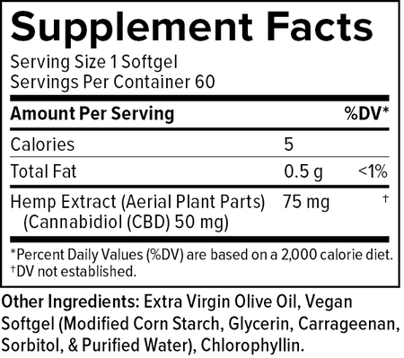 Supplemental Facts for CBD Oil Softgels, Maximum Strength Formula, 50mg, 60 count