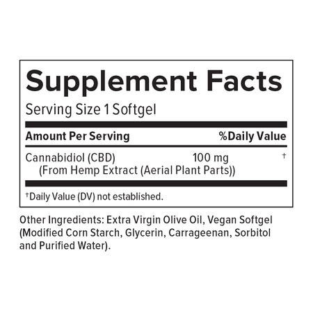 Supplemental Facts for 100mg CBD Softgels 30ct