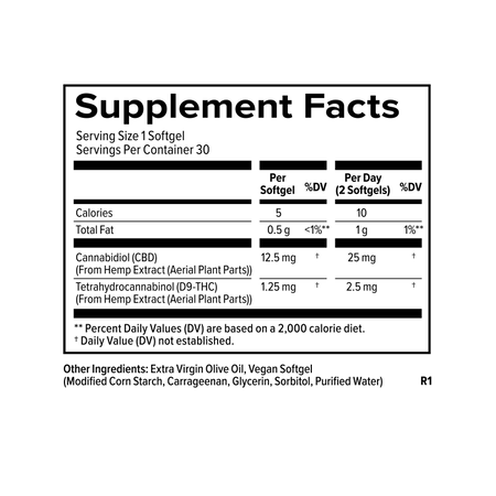 RESERVE SOFTGELS 25MG CBD, 2.5MG THC 30CT