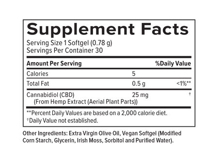 Supplemental Facts for 25mg THC Free CBD Softgels 30ct