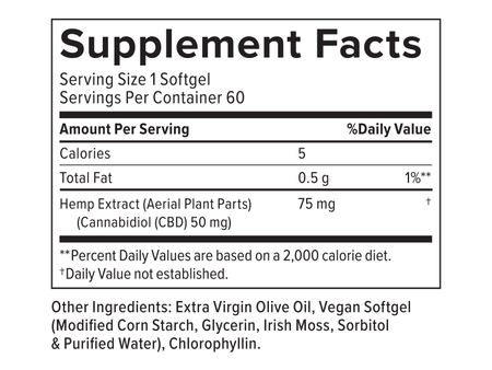 Supplemental Facts for CBD Oil Softgels, Maximum Strength Formula, 50mg, 60 count