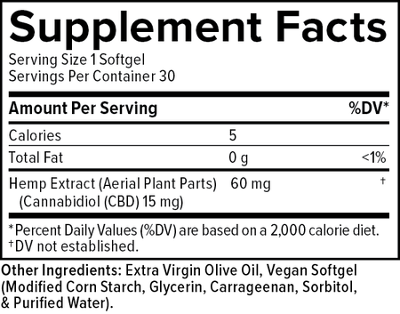 Supplemental Facts for CBD Softgels 15mg 30ct Extra Strength Formula