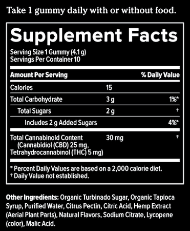 10ct Reserve Extra Gummies Supplemental facts
