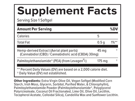Supplemental Facts for CBD Relief Softgels, 30ct, 15mg
