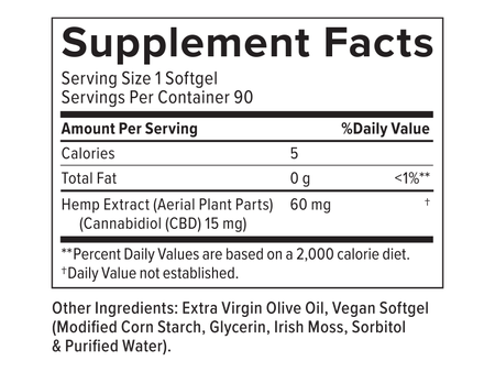 Supplemental Facts for CBD Softgels 15mg 90ct Extra Strength Formula