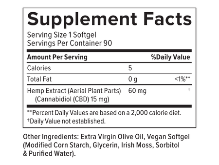 Supplemental Facts for CBD Softgels 15mg 90ct Extra Strength Formula