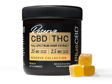 CBD Oil Gummies 25mg CBD, 2.5mg THC, 30ct, Peach