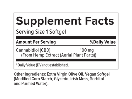 Supplemental Facts for 100mg CBD Softgels 30ct
