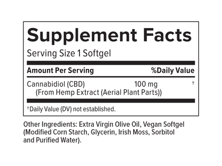 Supplemental Facts for 100mg CBD Softgels 30ct