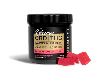 CBD Oil Gummies 25mg CBD, 2.5mg THC, 30ct, Sour Watermelon