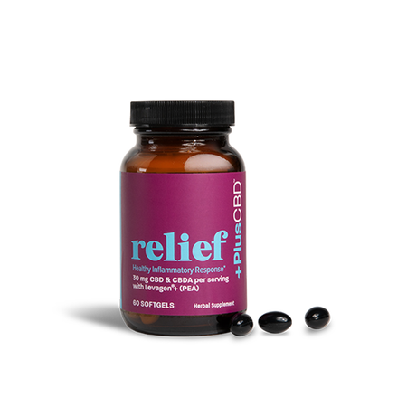 CBD Relief Softgels, 60ct, 15mg Bottle spilled