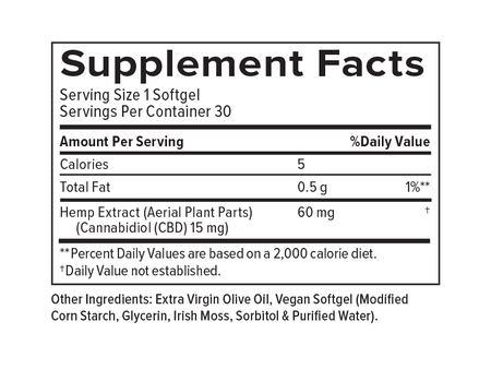 Supplemental Facts for CBD Softgels 15mg 30ct Extra Strength Formula