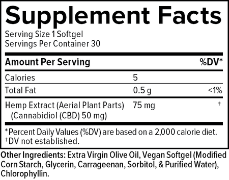 Supplemental Facts for CBD Oil Softgels, Maximum Strength Formula, 50mg, 30 count