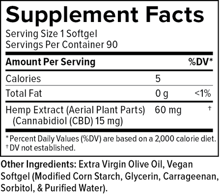 Supplemental Facts for CBD Softgels 15mg 90ct Extra Strength Formula