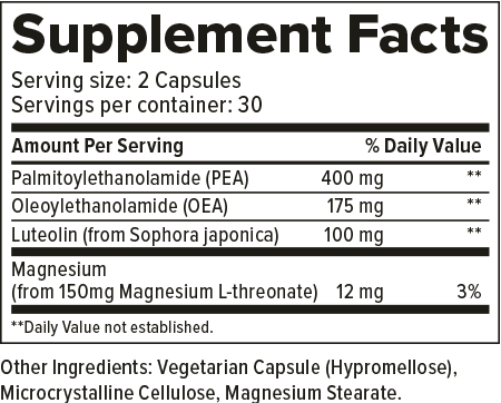supplemental facts for Cerebral brain health support supplement 60 count capsules