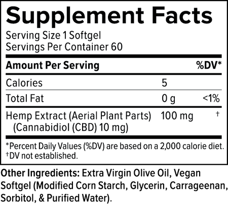 Supplemental Facts for CBD Softgels 10mg 60ct Original Formula